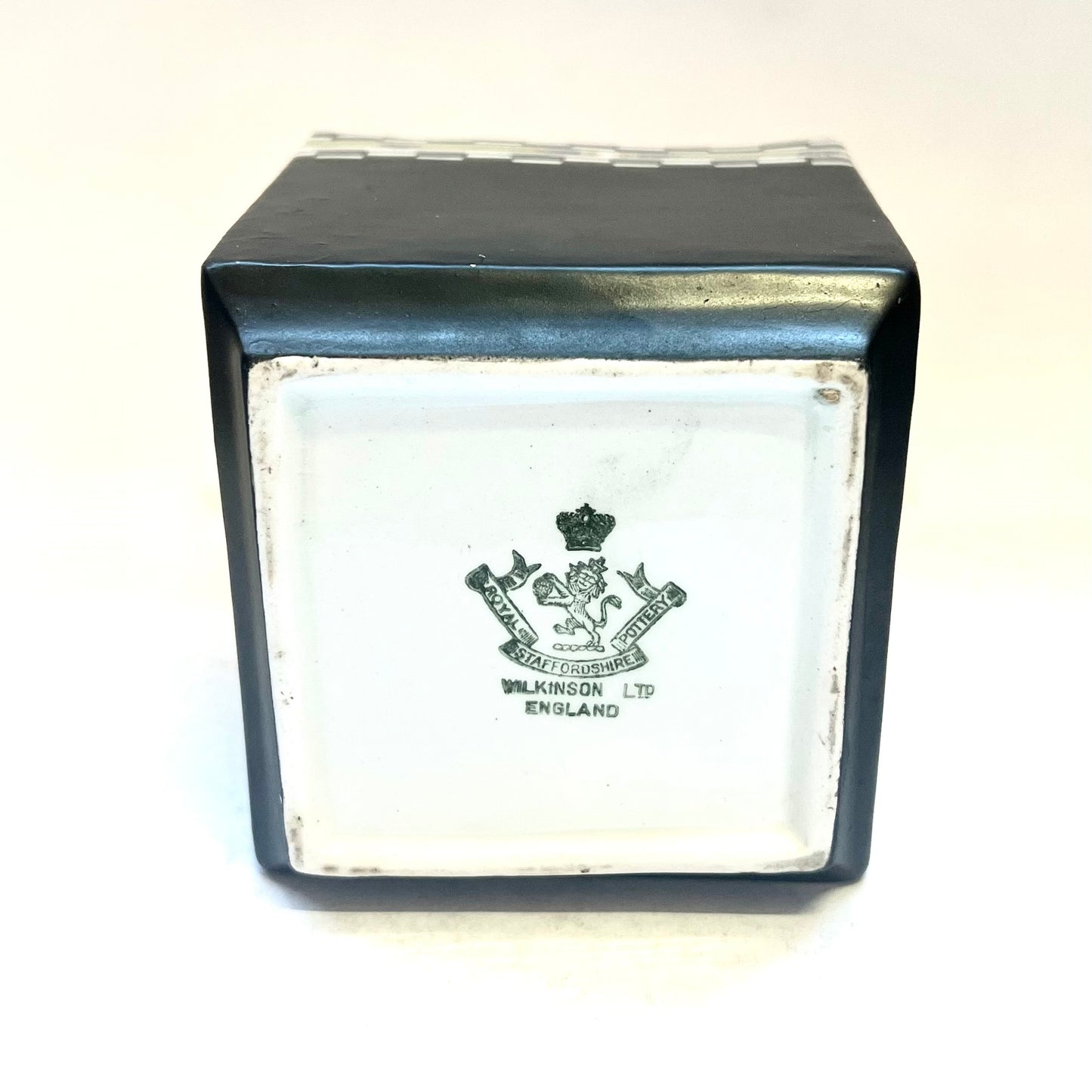 Raro macetero Royal Staffordshire con diseño geométrico Art Déco negro, de principios de Wilkinson