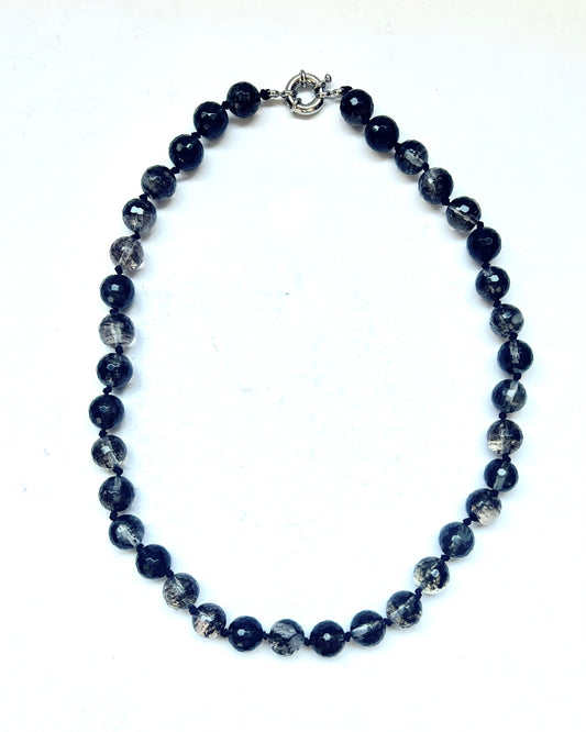 Vintage strand of smokey and black rutilated quartz beads