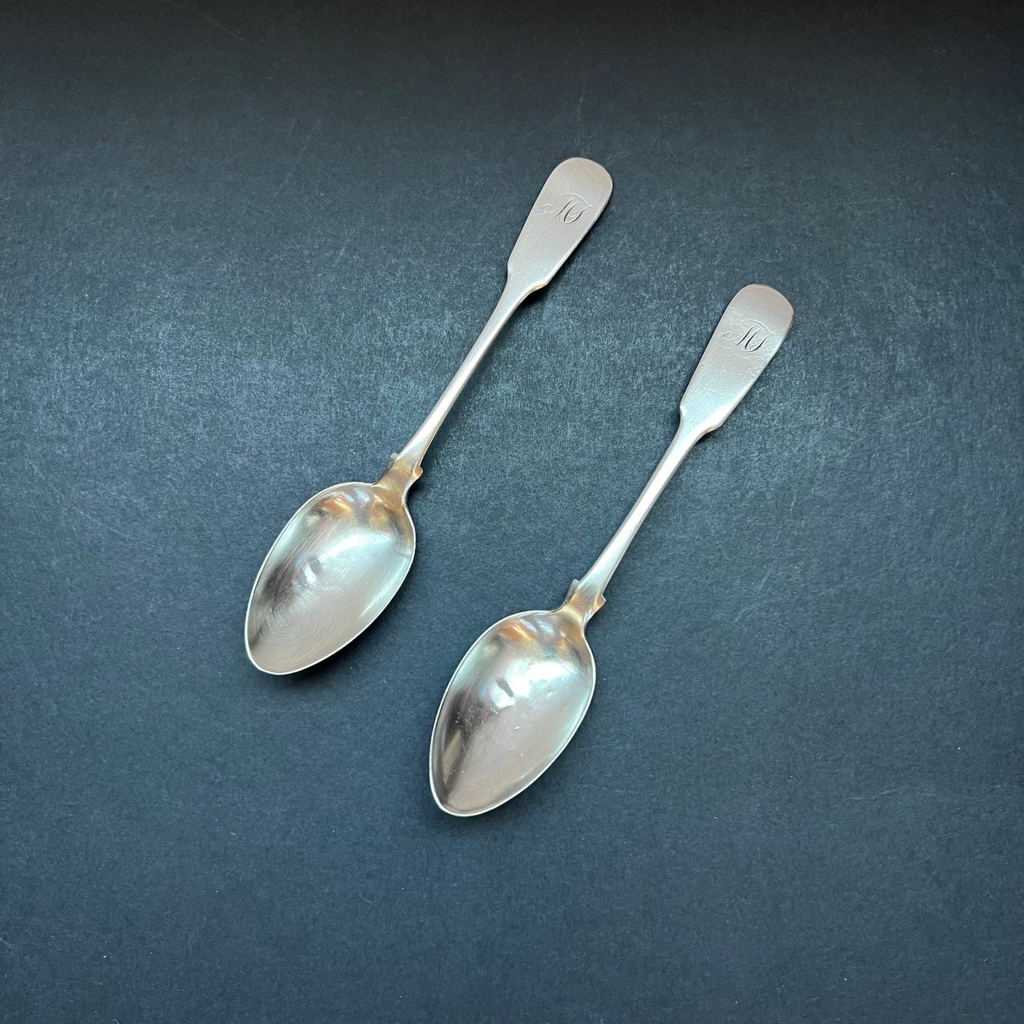 Pair of 2 early Victorian provincial silver sterling silver spoons, John Menzies, 1839 and 1840, Glasgow