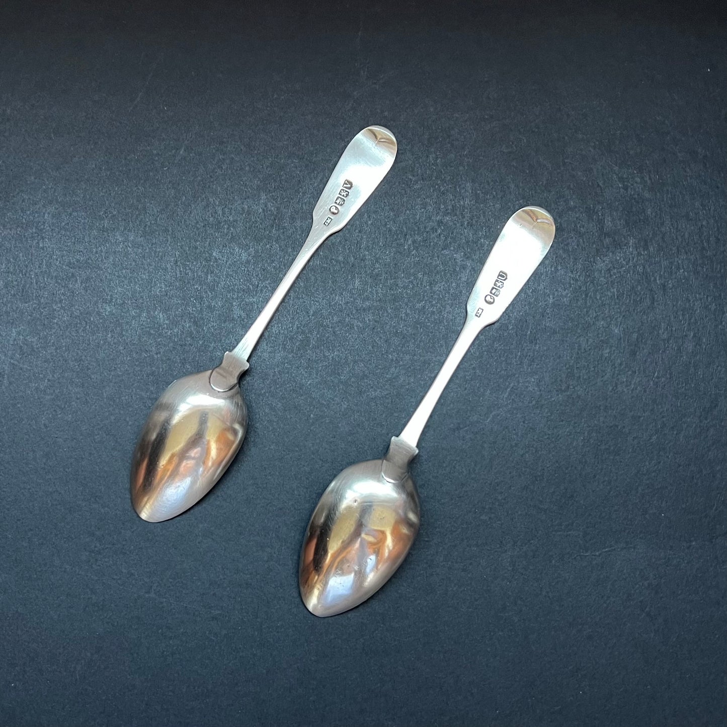Pair of 2 early Victorian provincial silver sterling silver spoons, John Menzies, 1839 and 1840, Glasgow