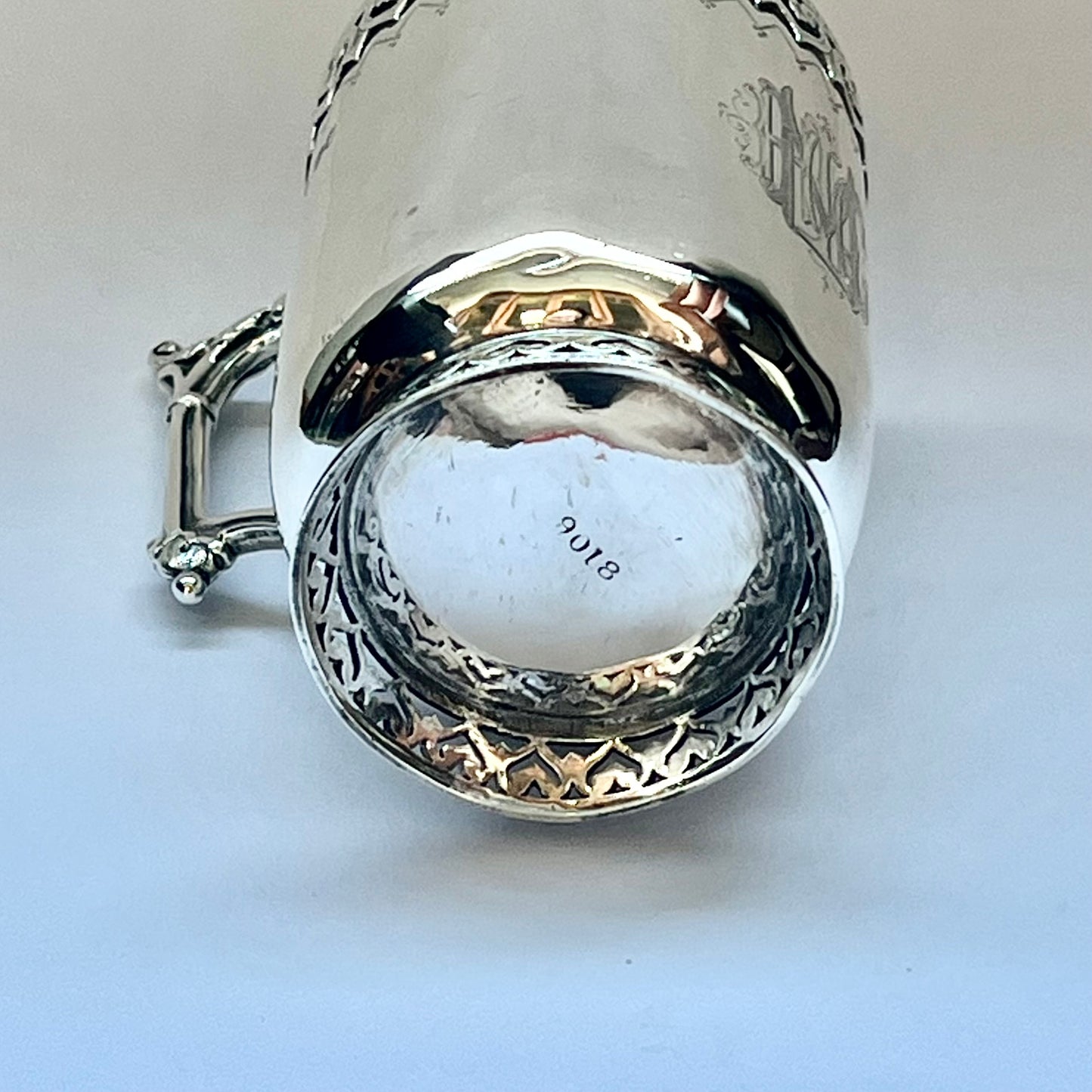 Antique Late Victorian Aesthetic Movement Sterling Silver Christening Cup, John Kilpatrick, London, 1877.