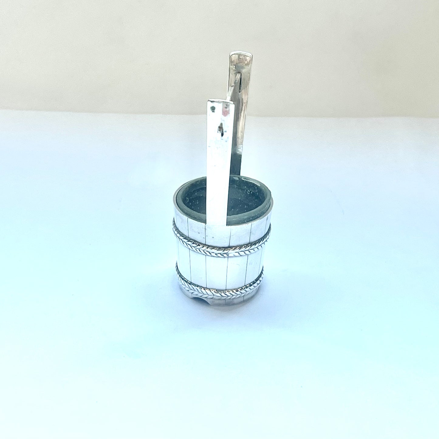 Vintage Japanese Showa Period Asahi Shoten .950 Silver miniature salt bucket circa 1940s to 1950s