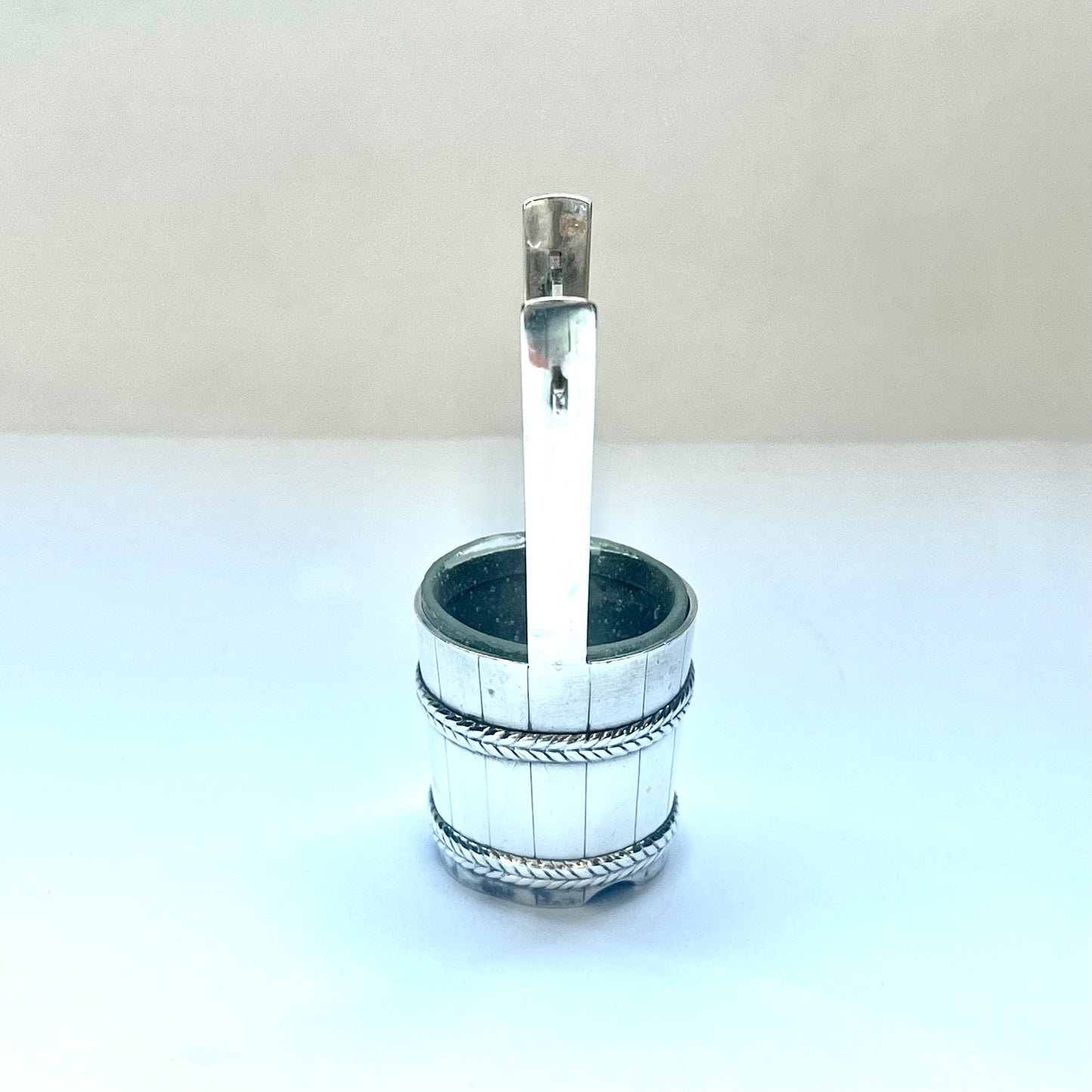 Vintage Japanese Showa Period Asahi Shoten .950 Silver miniature salt bucket circa 1940s to 1950s