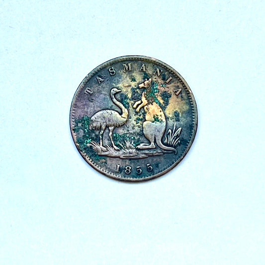 Rare mid 19th century early Australian half penny store token for Lewis Abrahams Draper, Liverpool Street Hobart Town, dated 1855.