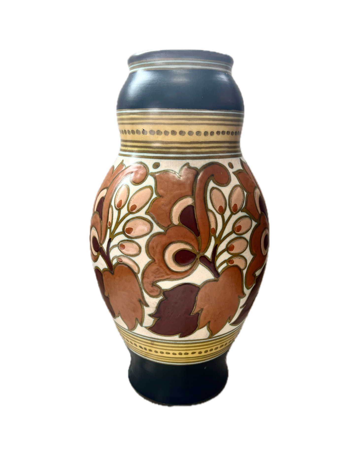 Antique Gouda Dutch Art Deco Pottery PZH Vase, Assan Pattern c. 1927