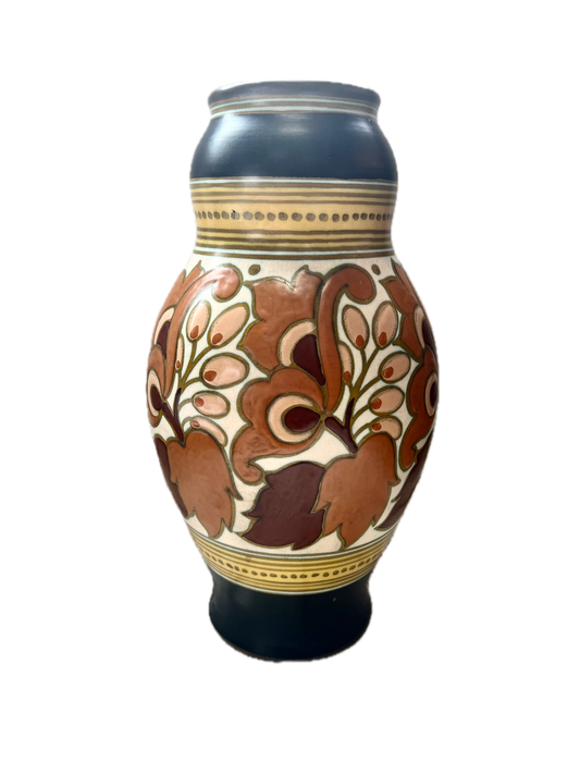 Antique Gouda Dutch Art Deco Pottery PZH Vase, Assan Pattern c. 1927