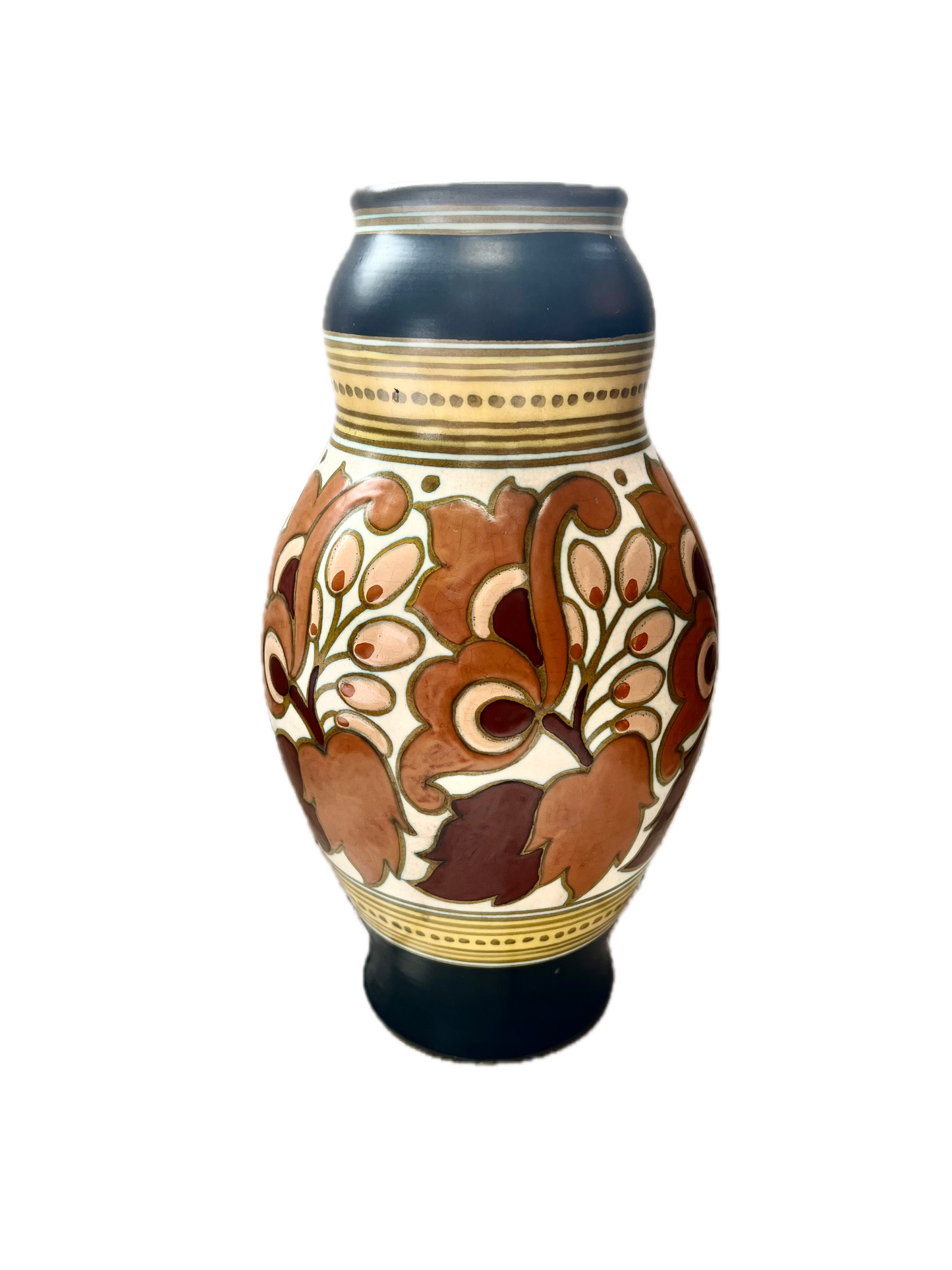 Antique Gouda Dutch Art Deco Pottery PZH Vase, Assan Pattern c. 1927