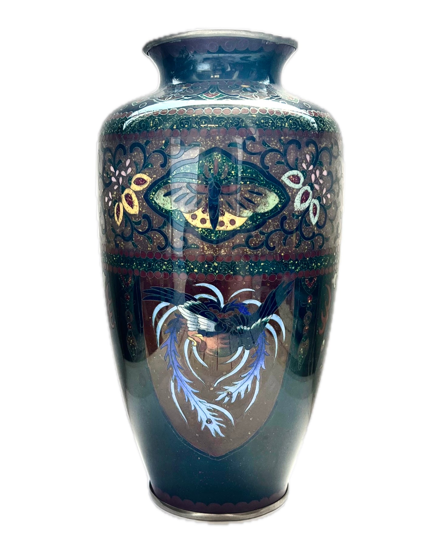 Raro y grande jarrón Ginbari Cloisonne del período Meiji de Ando Jubei