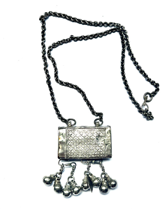 Lovely antique Rajasthani silver amulet/ prayer box necklace, circa 19th century