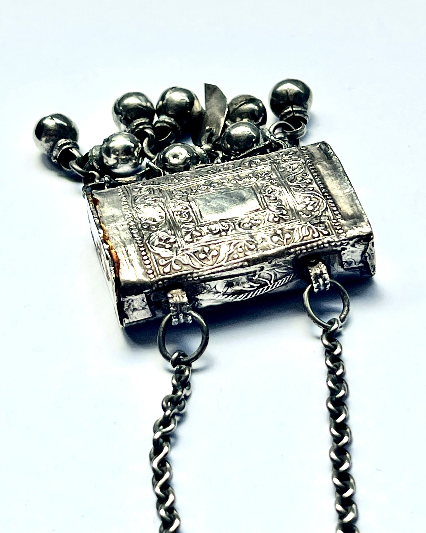 Lovely antique Rajasthani silver amulet/ prayer box necklace, circa 19th century