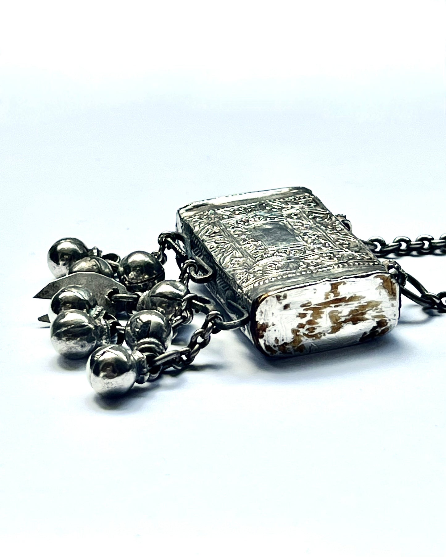 漂亮的古董拉贾斯坦银护身符/祈祷盒项链,约 19 世纪