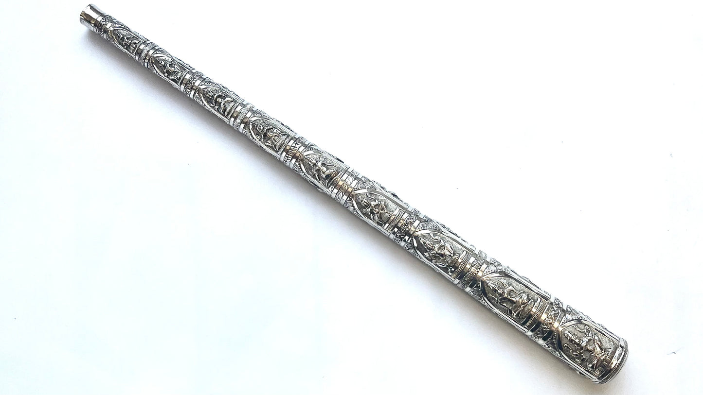 Antique mid to late 19th century Anglo-Indian Swami Madras silver parasol handle