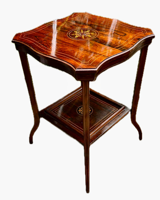 Antique Edwardian rosewood side table with marquetry inlay
