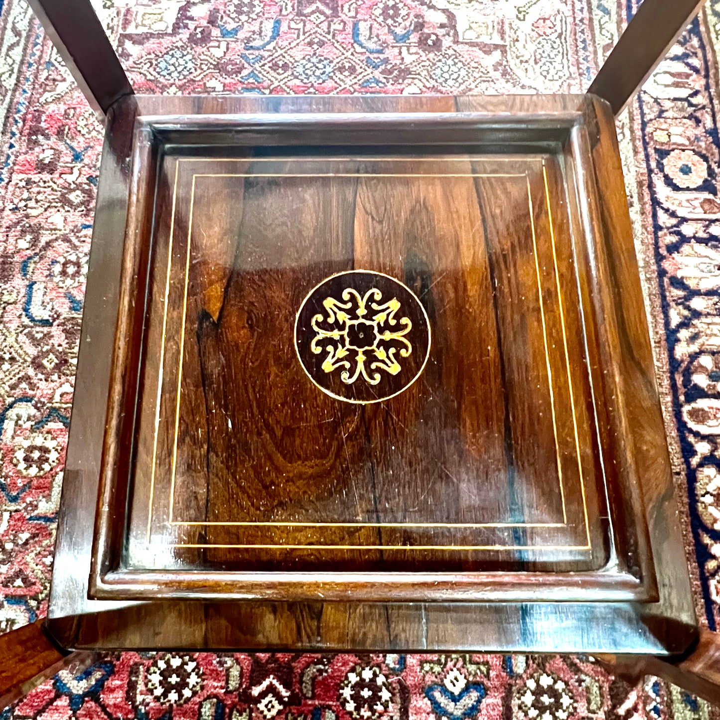 Antique Edwardian rosewood side table with marquetry inlay