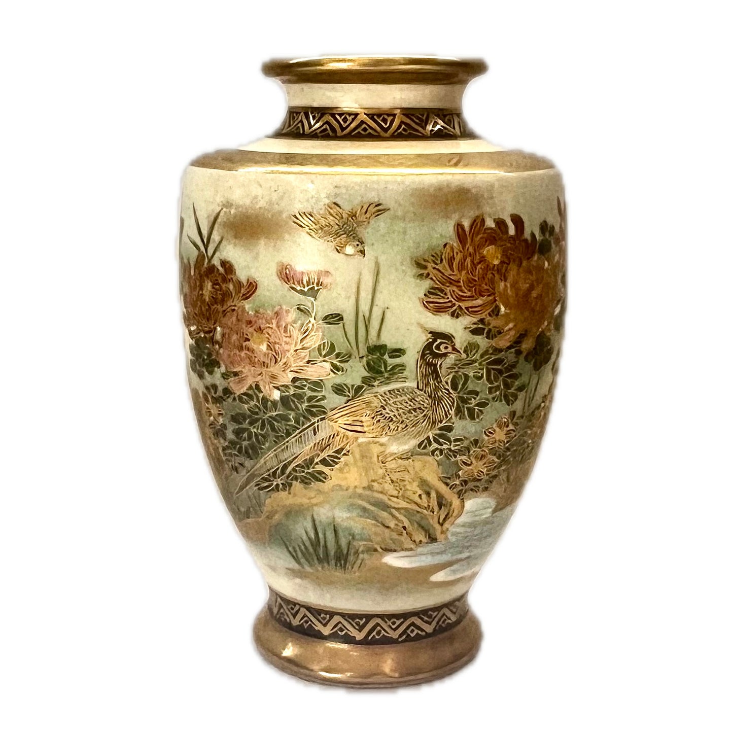 Pair of antique Satsuma porcelain vases circa Meiji period, mid to late 19th century