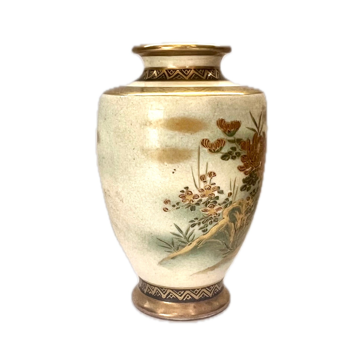 Pair of antique Satsuma porcelain vases circa Meiji period, mid to late 19th century