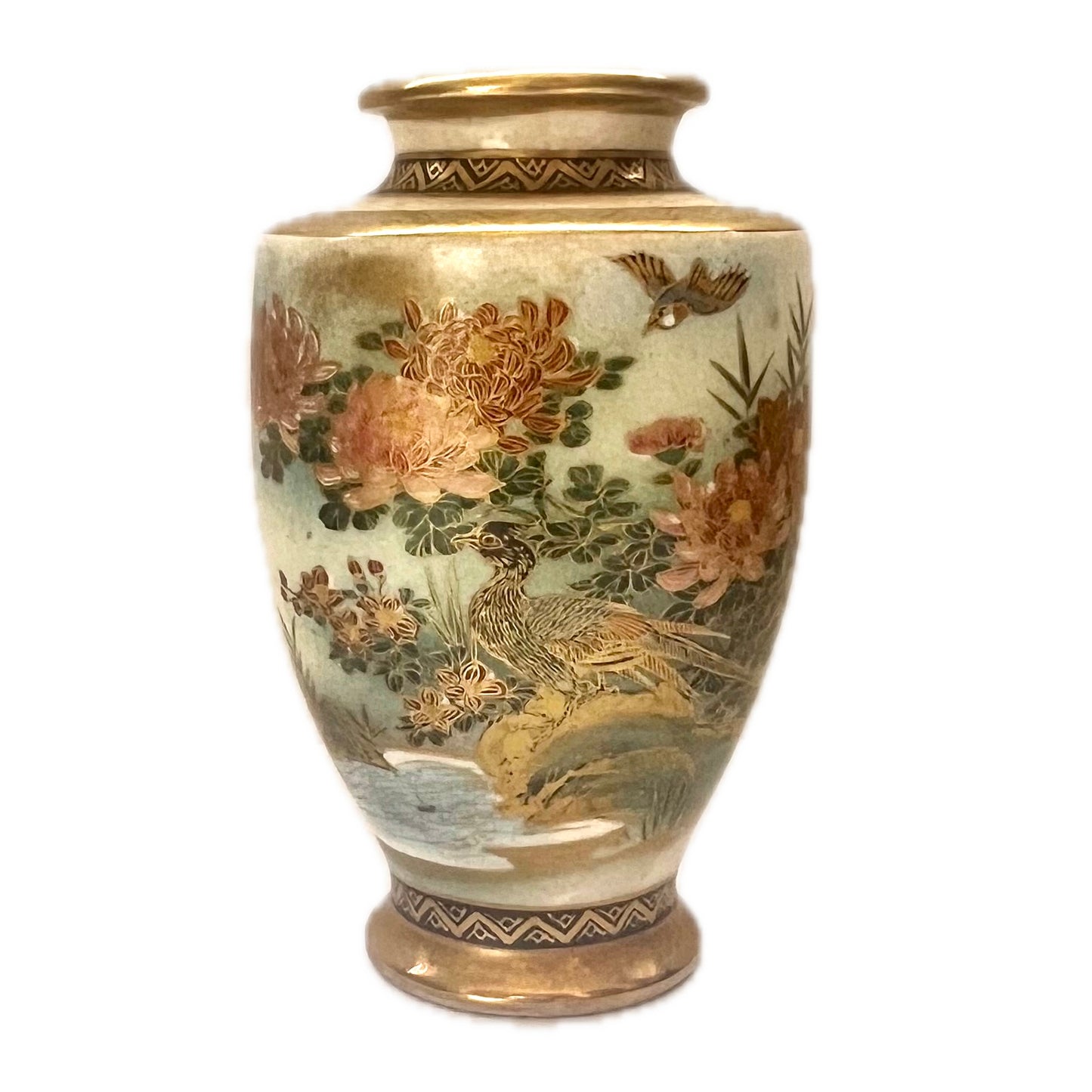 Pair of antique Satsuma porcelain vases circa Meiji period, mid to late 19th century