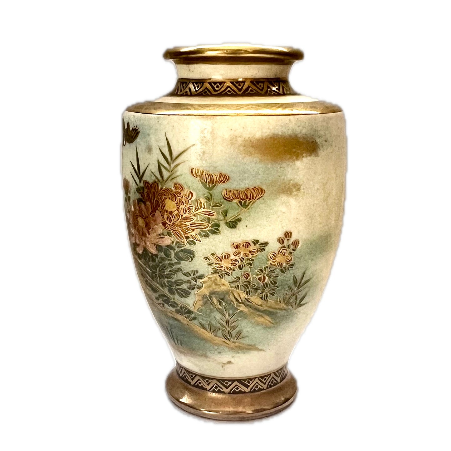 Pair of antique Satsuma porcelain vases circa Meiji period, mid to late 19th century
