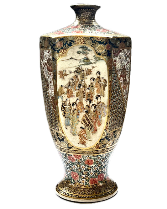 Antique Japanese Meiji period Satsuma hexagonal vase by Kozan circa mid to late 19th century (1860s to 1890s)