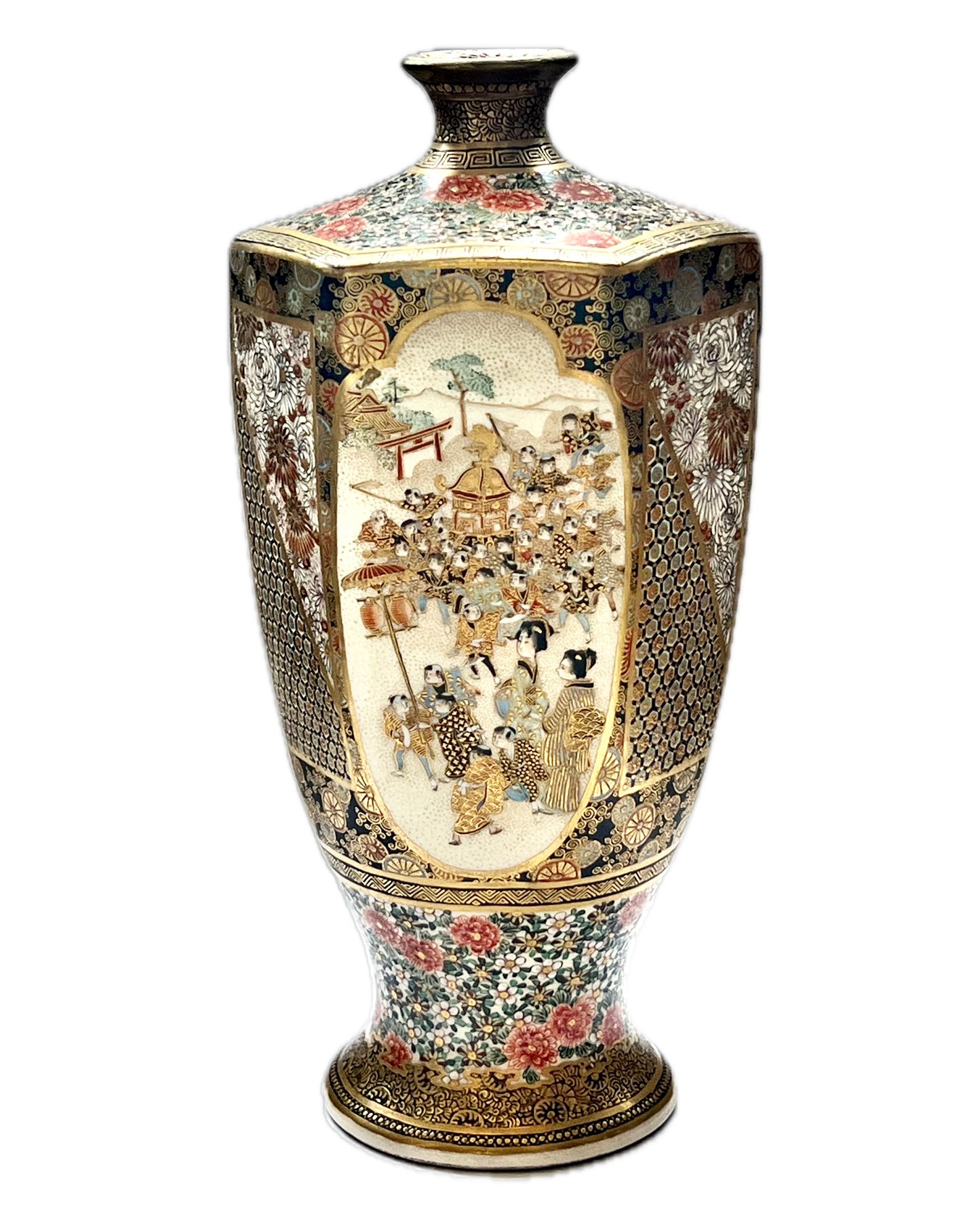 Antique Japanese Meiji period Satsuma hexagonal vase by Kozan circa mid to late 19th century (1860s to 1890s)