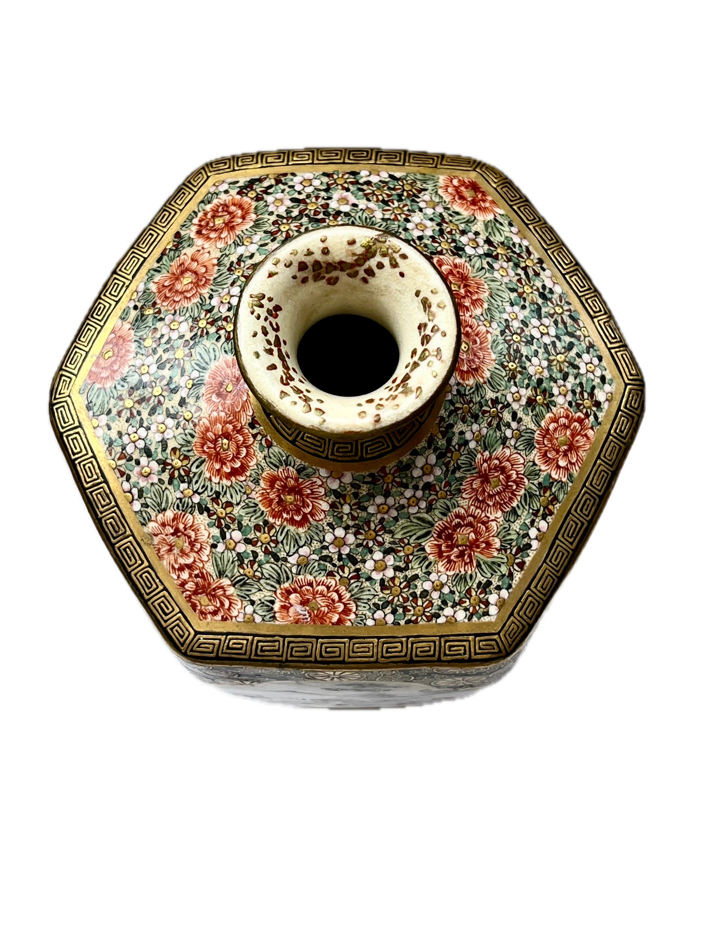 Antique Japanese Meiji period Satsuma hexagonal vase by Kozan circa mid to late 19th century (1860s to 1890s)