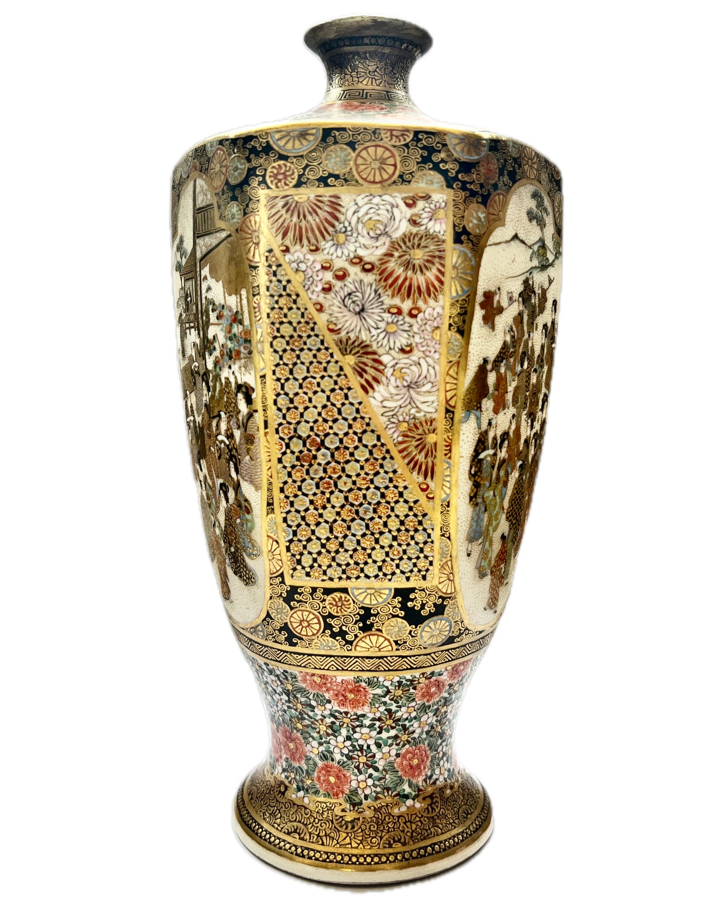 Antique Japanese Meiji period Satsuma hexagonal vase by Kozan circa mid to late 19th century (1860s to 1890s)