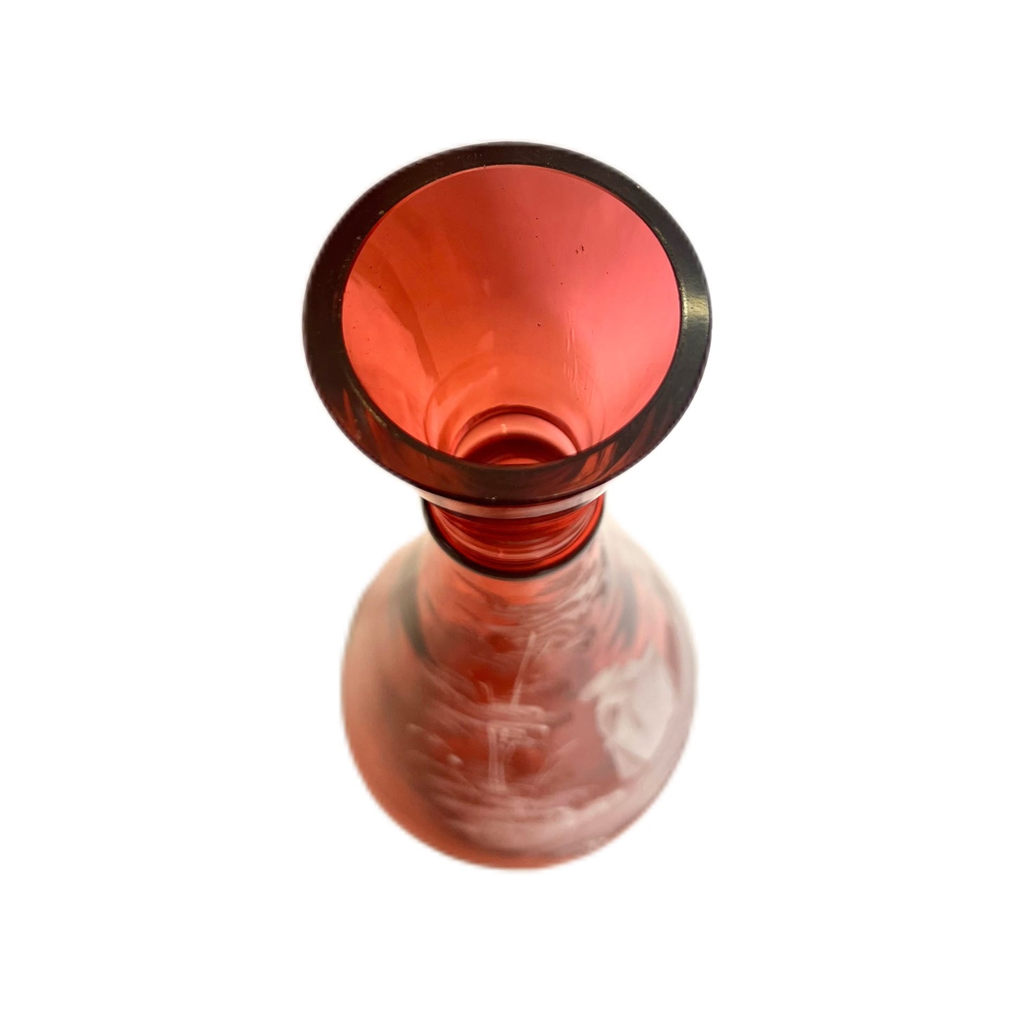 Jarrón antiguo de cristal color arándano soplado a mano de Mary Gregory, circa 1880-1900.