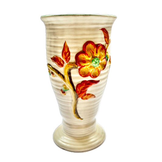 1930s Clarice Cliff Art Deco "My Garden" floral pedestal vase, Sunset Colourway