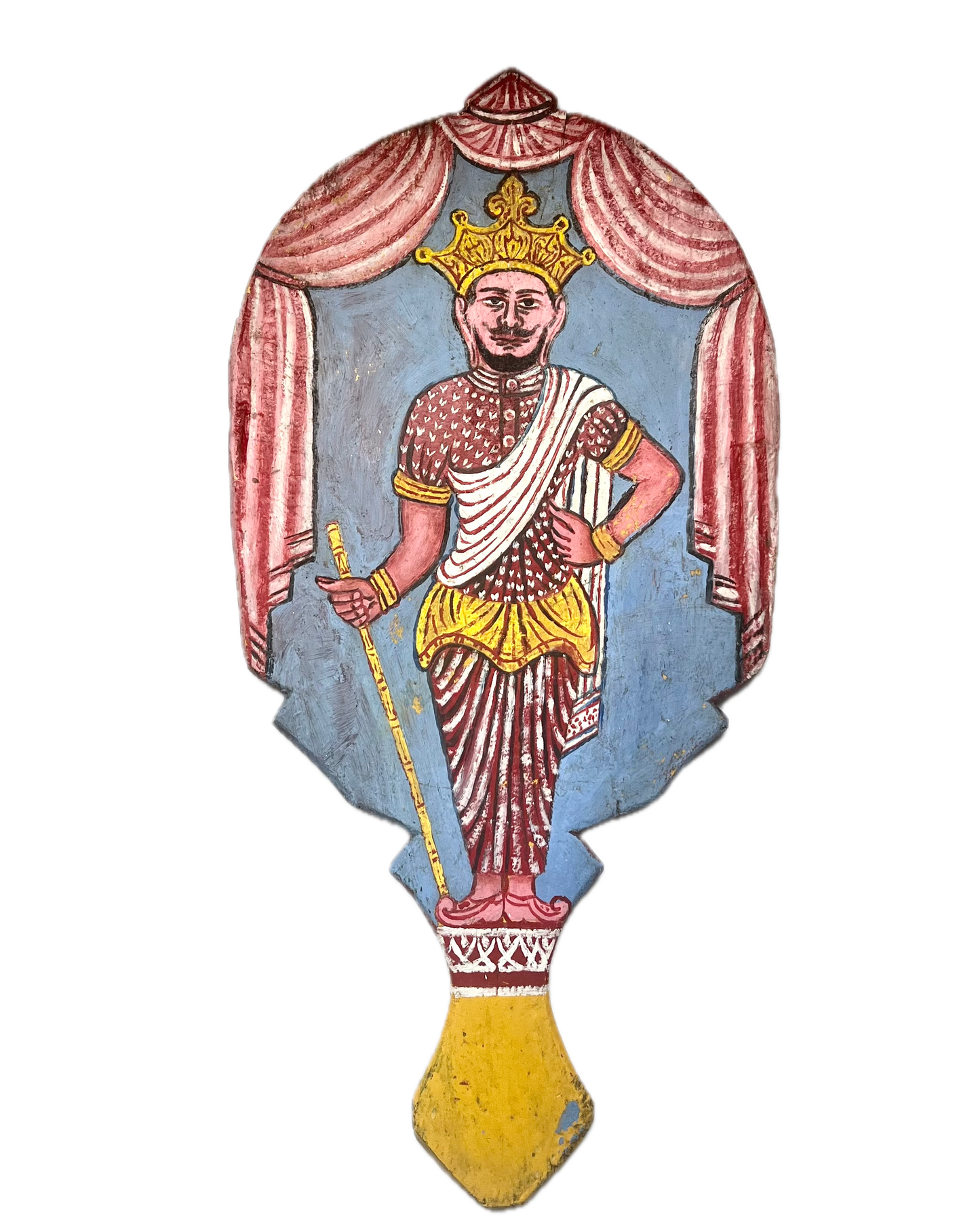 Panel de madera indio pintado a mano de principios del siglo XX, tallado y pintado al estilo “Tanjore”.