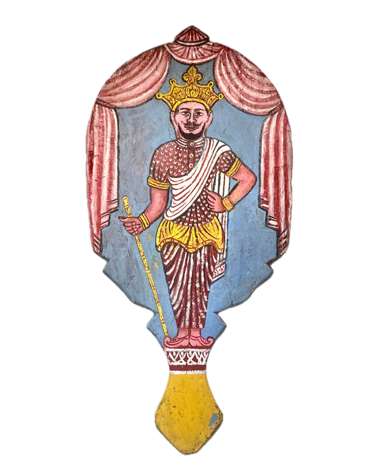 Early 20th century hand-painted Indian wooden panel, carved and painted “Tanjore” style
