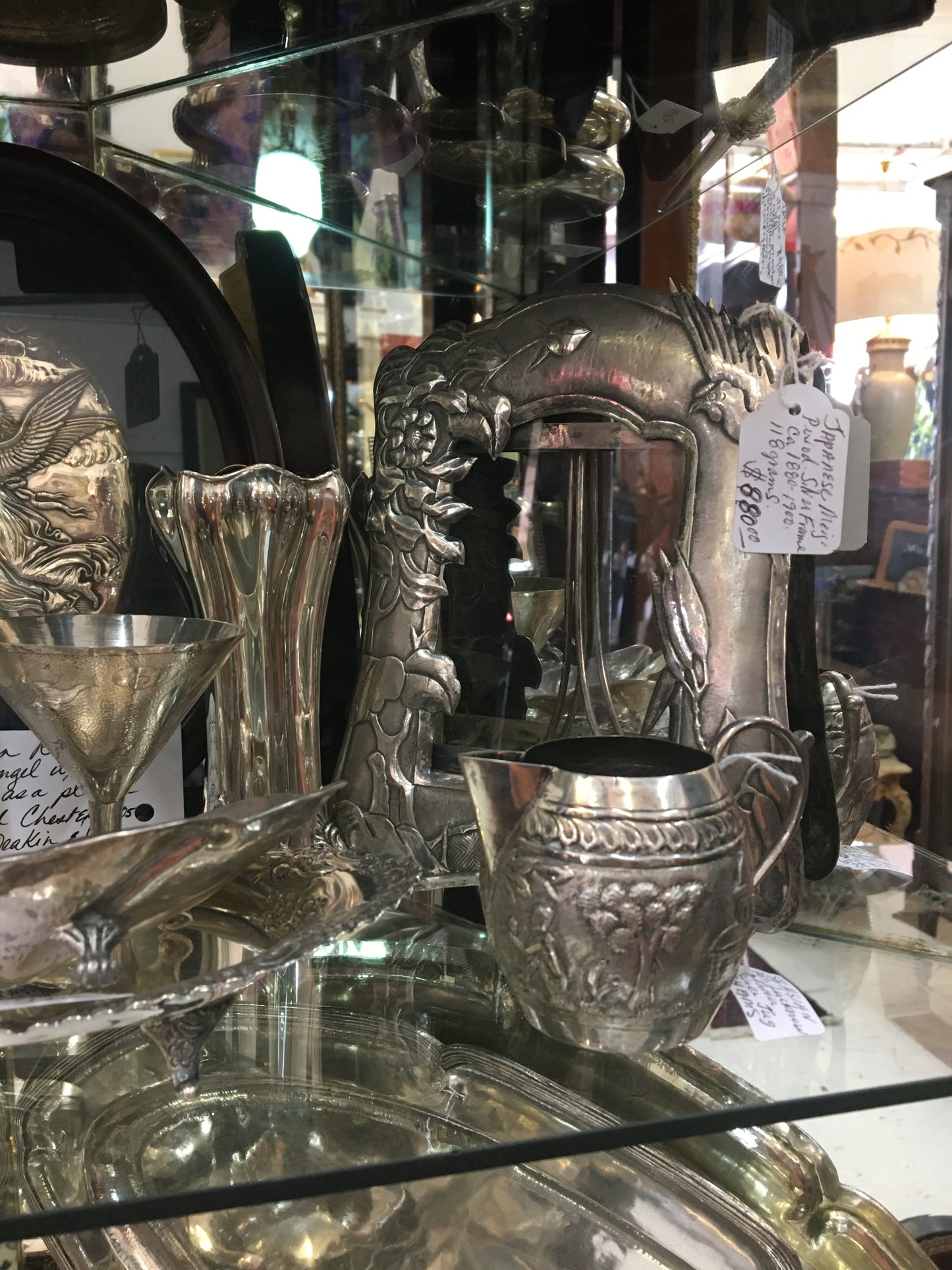 Marco de fotos Art Nouveau japonés de plata fina del período Meiji