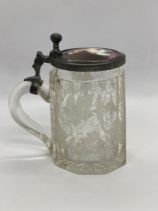 Jarra de cristal de Europa continental del siglo XIX (con placa de porcelana pintada a mano)