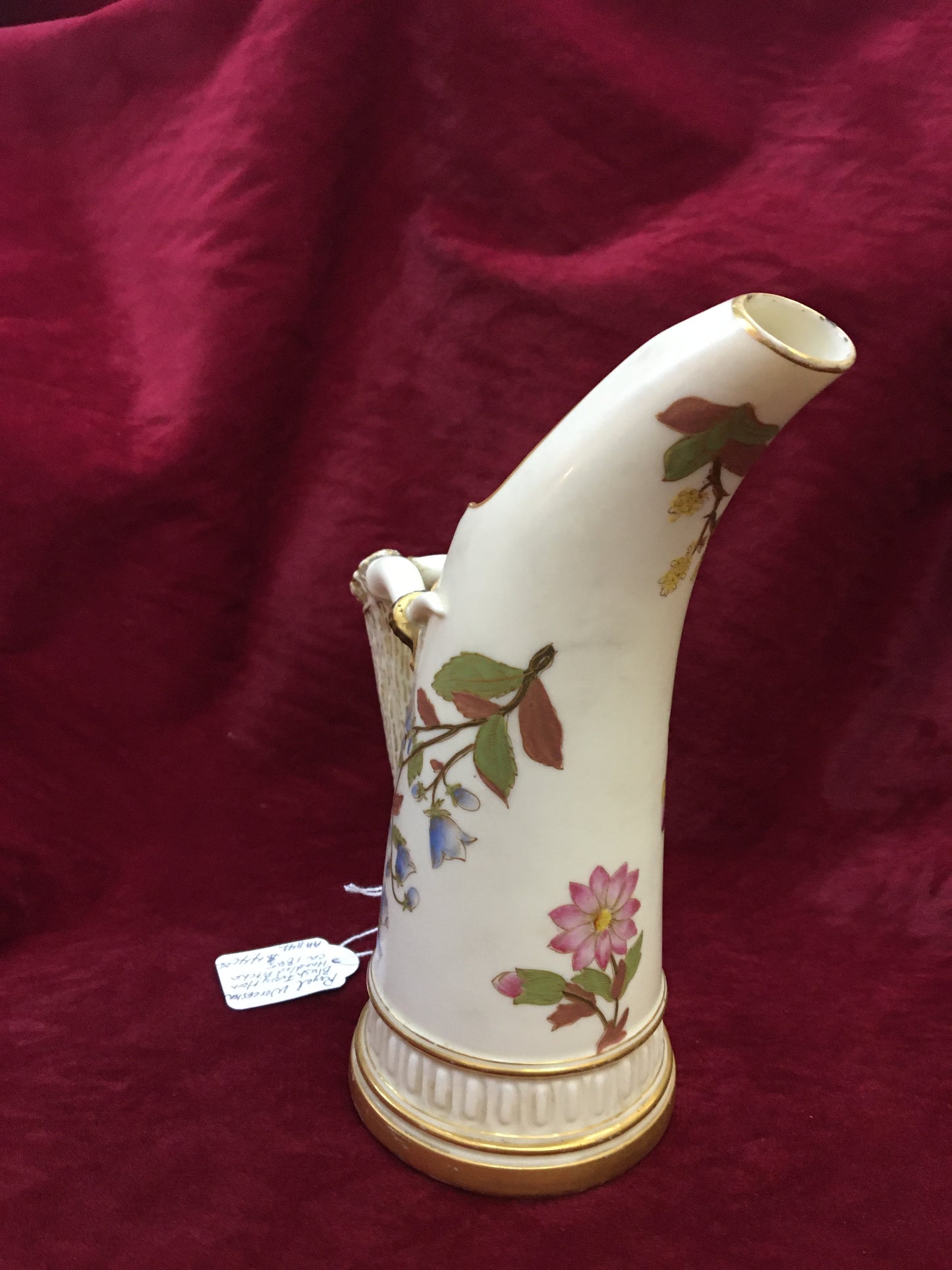 Art Nouveau Royal Worcester Blush Ivory Figural Horn Handled Pitcher
