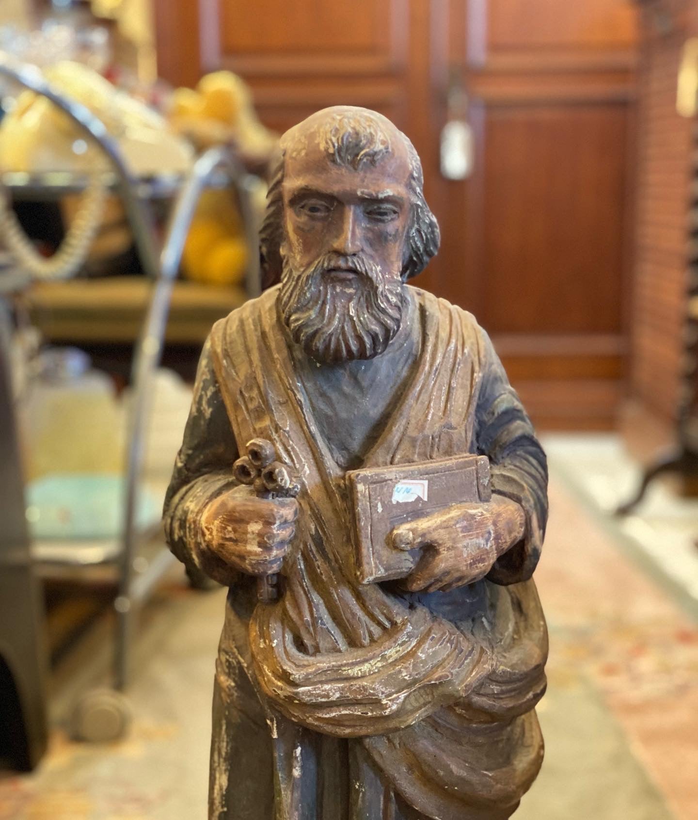 Antique Deaccessioned Museum Spanish Colonial Santo Statue of St. Peter