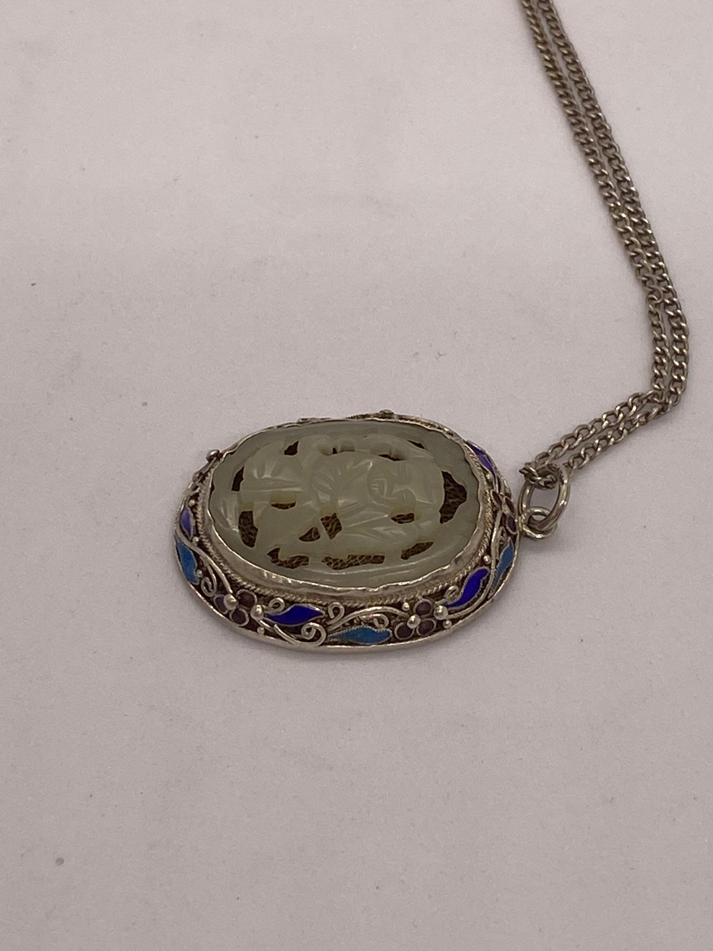 1930s Chinese Export enamel and Filigree Silver Necklace
