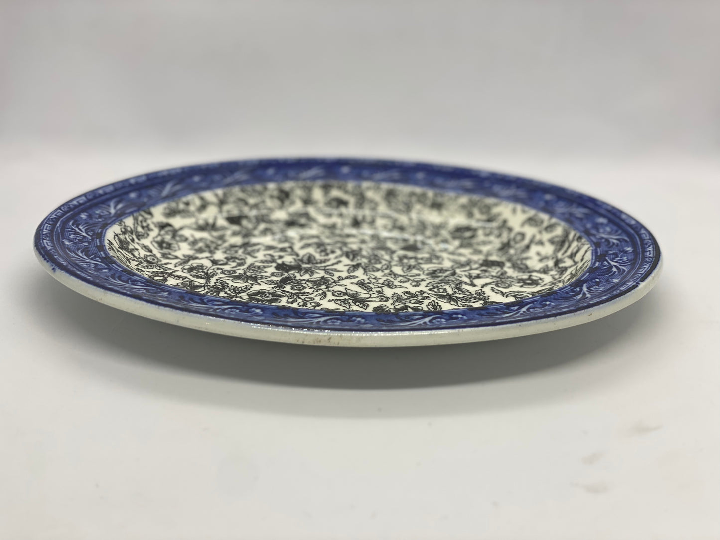 #1- Antique Wedgwood Serving Platter in Unusual Indigo & Black Paisley Pattern