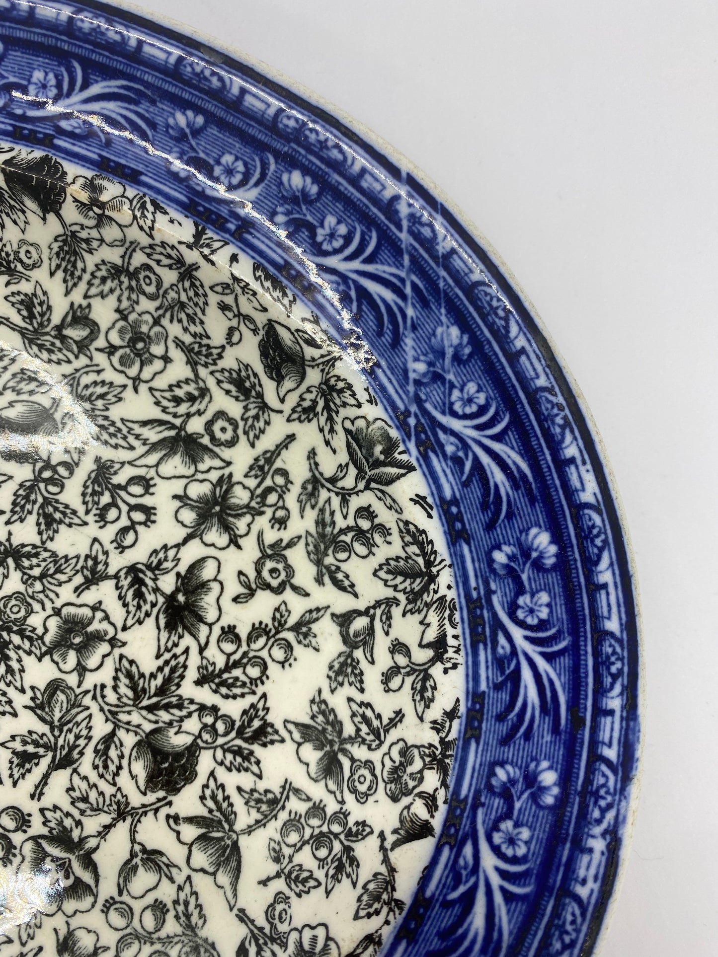 Large Antique Wedgwood Serving Platter in Unusual Indigo & Black Paisley Pattern