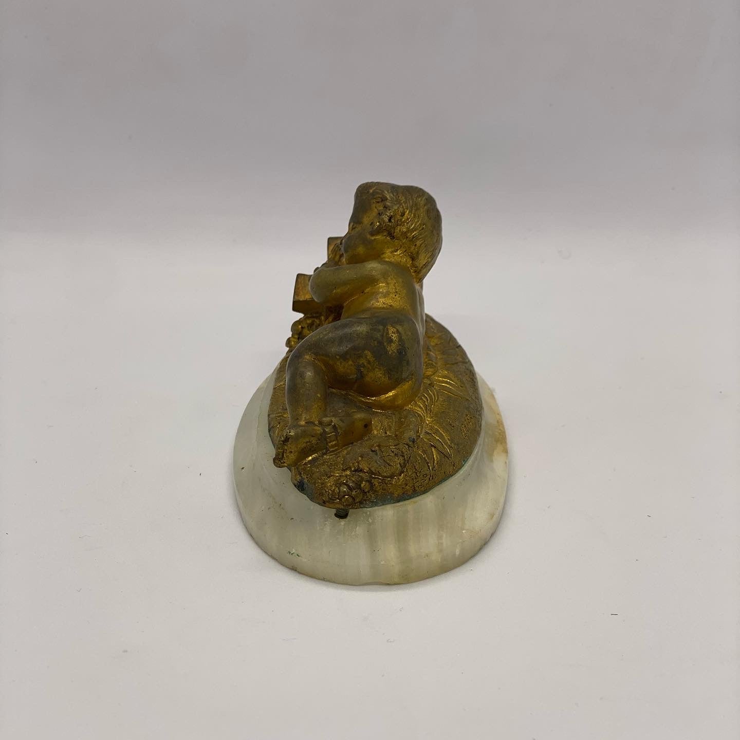 Small and Lovely late 19th c. Gilt Bronze Baby Jesus on Alabaster Base