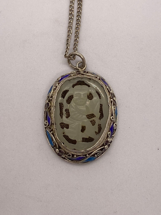 1930s Chinese Export enamel and Filigree Silver Necklace