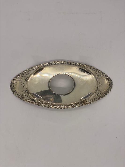 Tintero/plato antiguo de plata de ley con sello distintivo de Sheffield de 1897