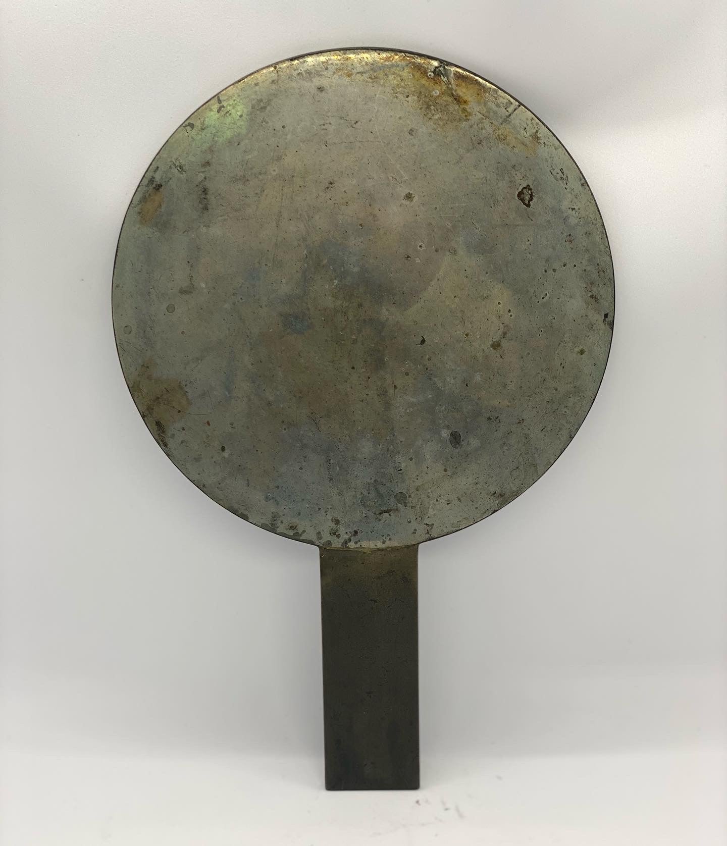 Espejo de mano de bronce del período Meiji del siglo XIX con inscripción