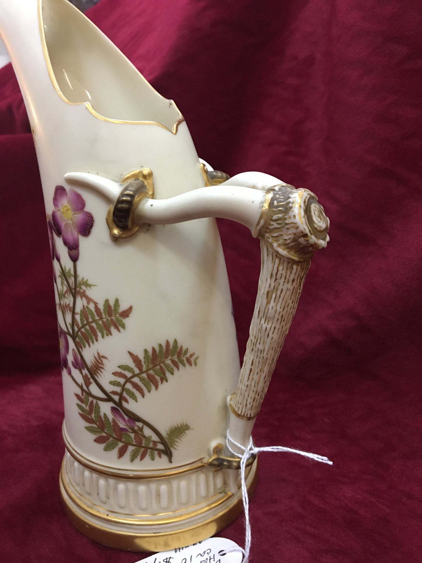 Art Nouveau Royal Worcester Blush Ivory Figural Horn Handled Pitcher