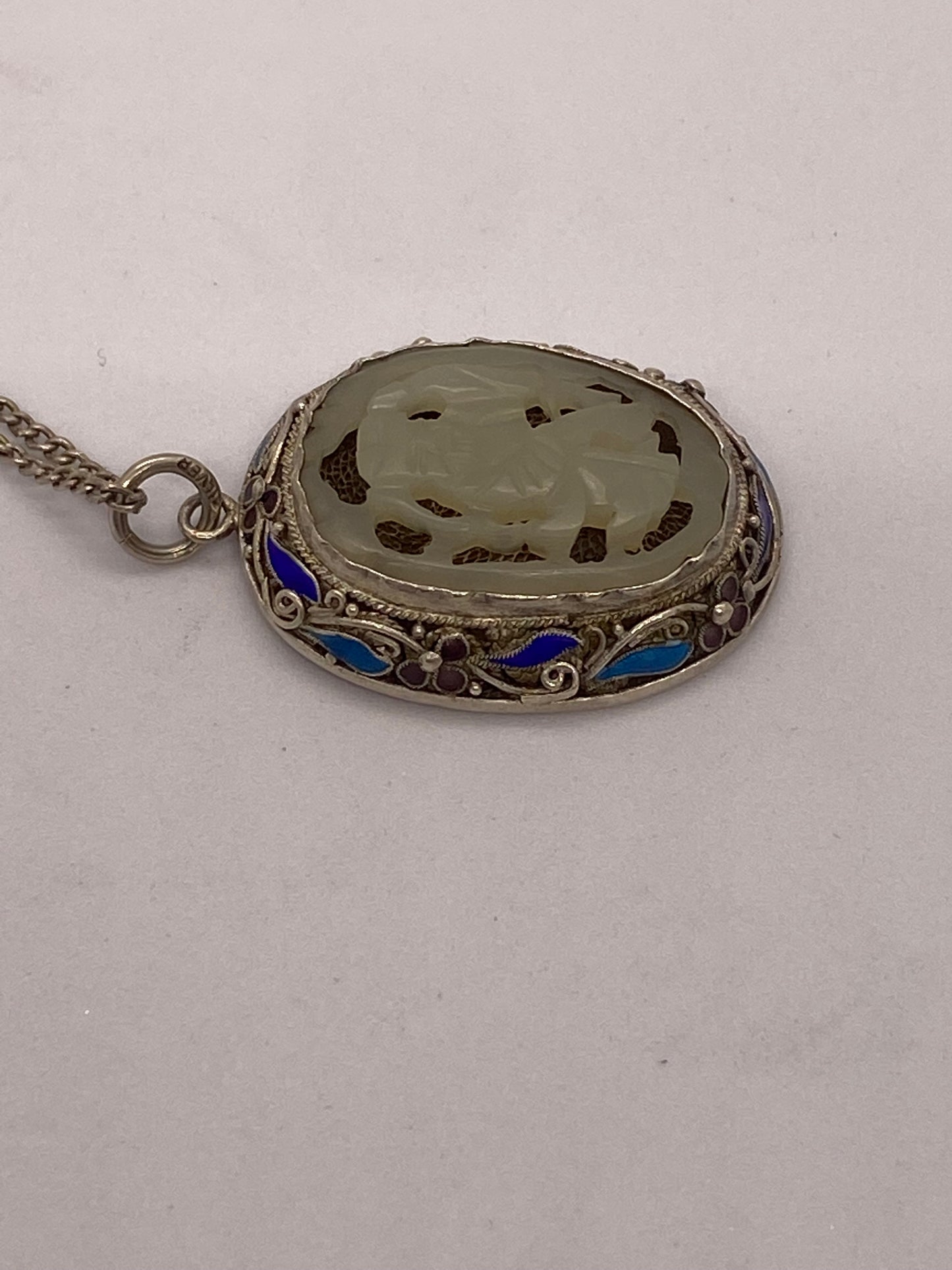 1930s Chinese Export enamel and Filigree Silver Necklace