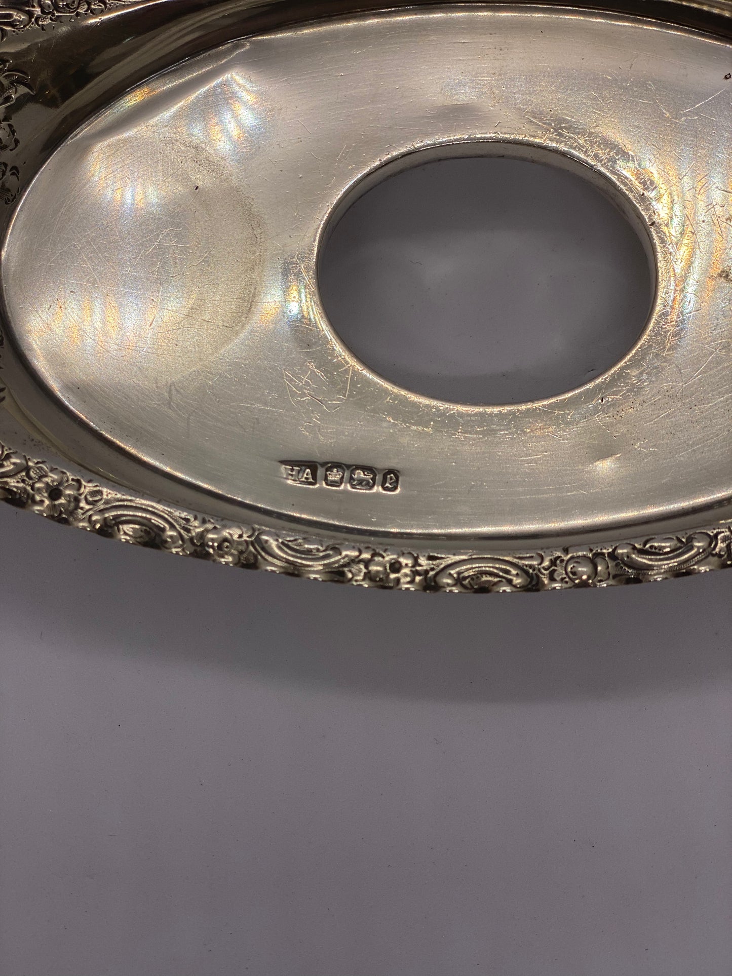 Tintero/plato antiguo de plata de ley con sello distintivo de Sheffield de 1897