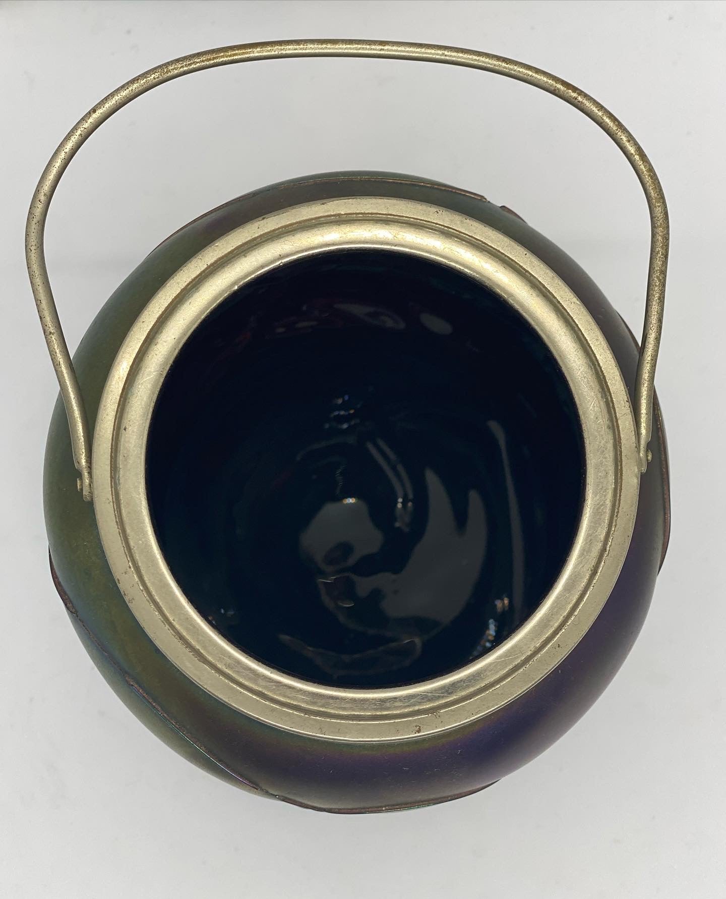 Pallme-Konig Biscuit Barrel Circa 1900s w/ Iridized Glass and Vitreous Glass Trail Lattice
