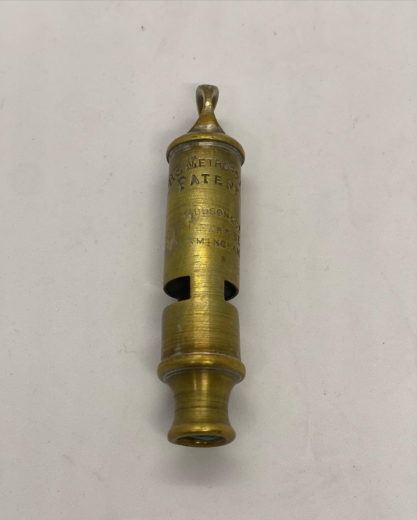 Antique English Brass “The Metropolitan“ Whistle by J Hudson and Co – cacheantiquessydney