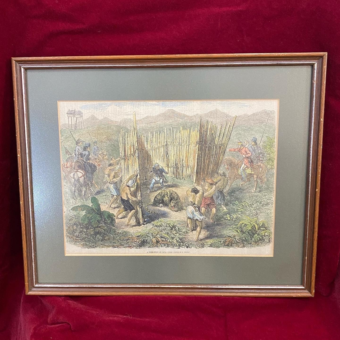 “A Tiger Hunt at Java (from a sketch by M. Bonnet)” dated 1862.