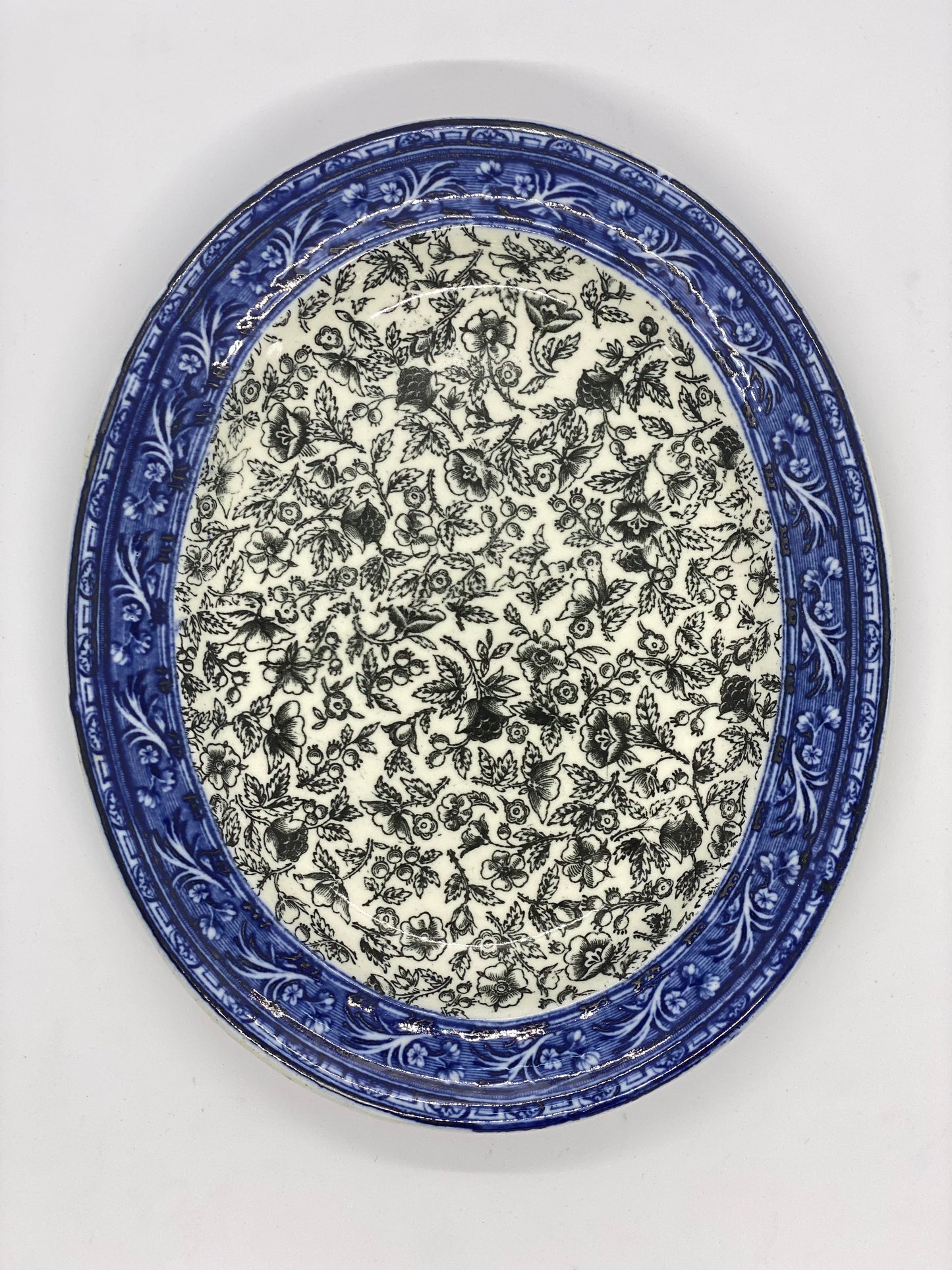 #1- Antique Wedgwood Serving Platter in Unusual Indigo & Black Paisley Pattern