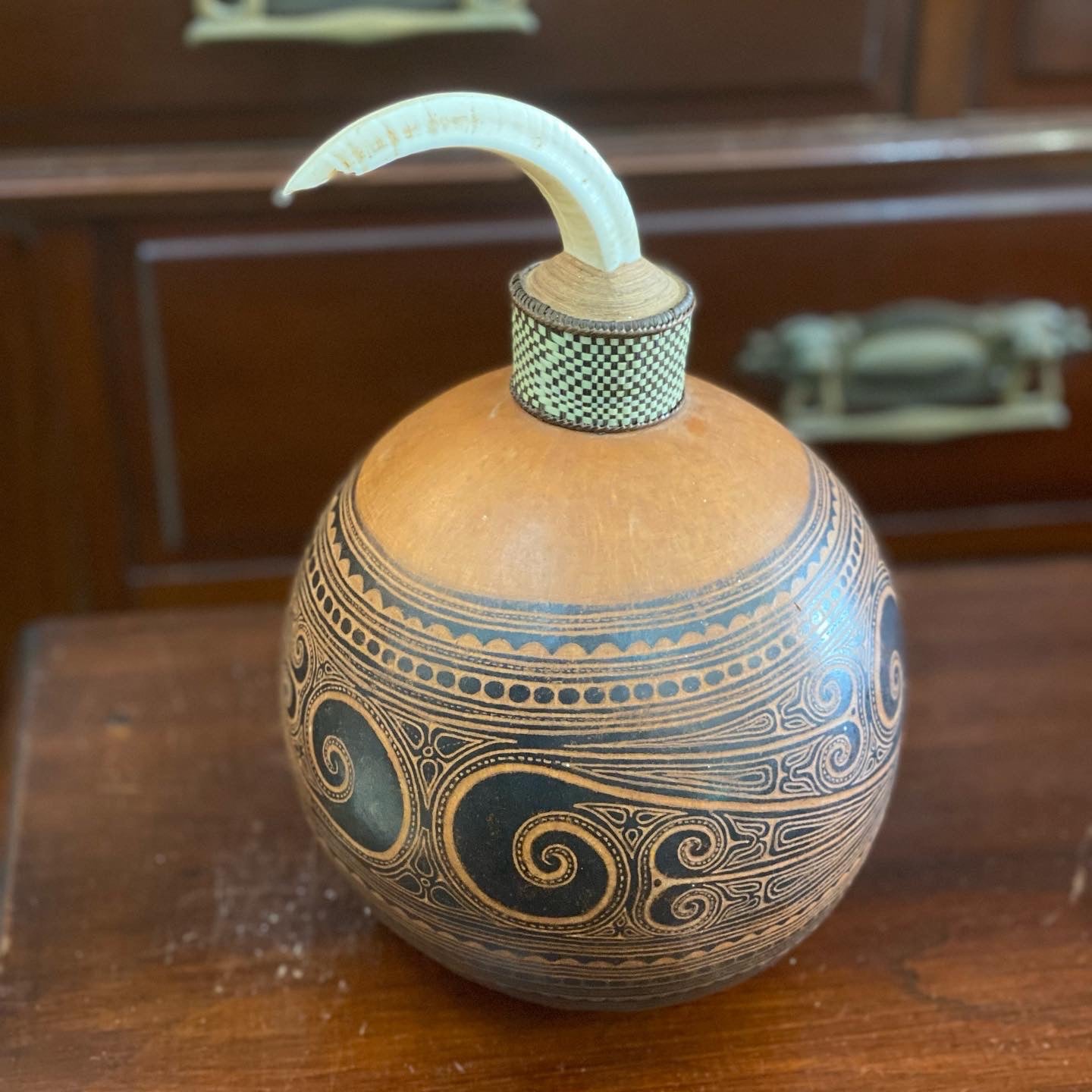 Very Old Vintage Lime Container Gourd from Trobriand Island, Papua New Guinea