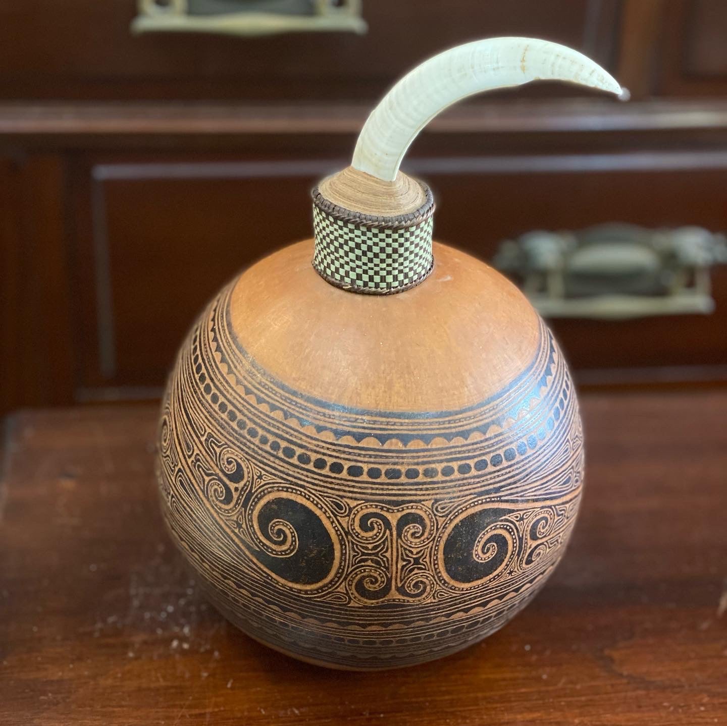 Very Old Vintage Lime Container Gourd from Trobriand Island, Papua New Guinea